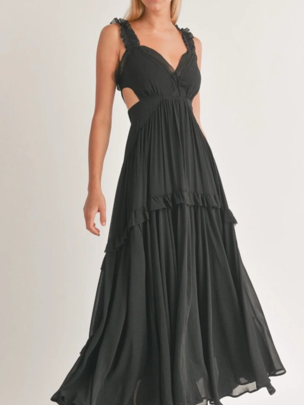 Black Chiffon Cutout Maxi Dress - Picture 4 of 5